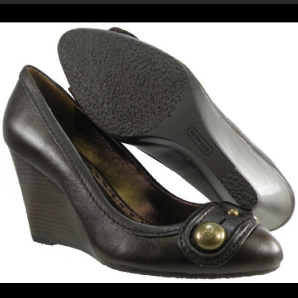 COACH 100% LEATHER KIDSUEDE LEATHER WEDGES HIGH HEELS 10 M NWOB